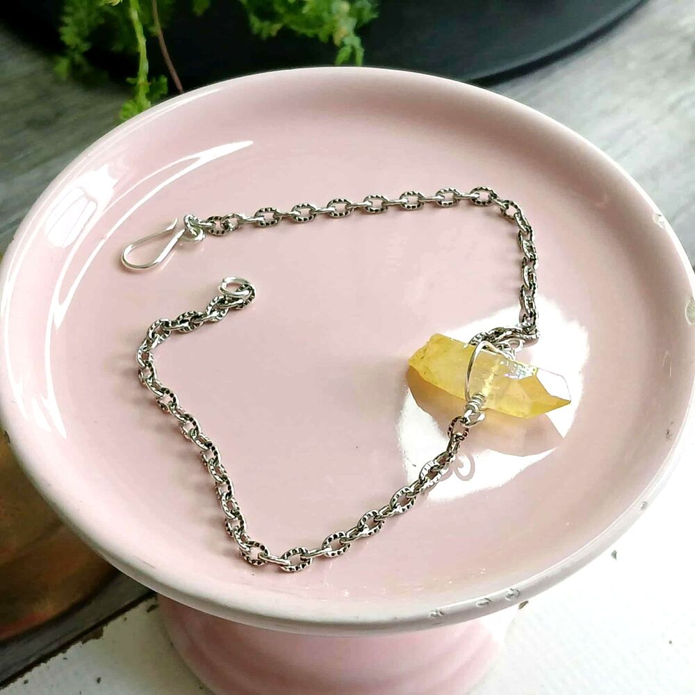 Dainty Aura Quartz Crystal Anklet Bracelet, Adjustable Gemstone Jewelry